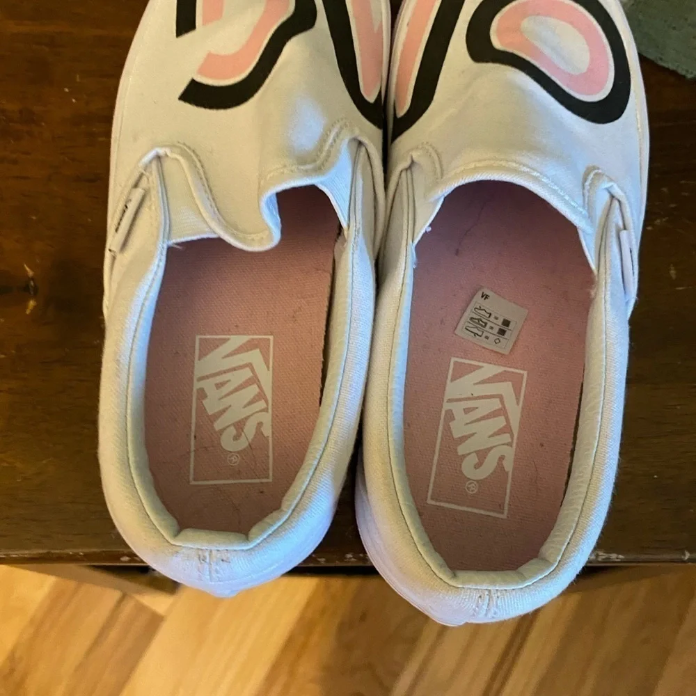 Vans slip on OMG print and true white size 7
